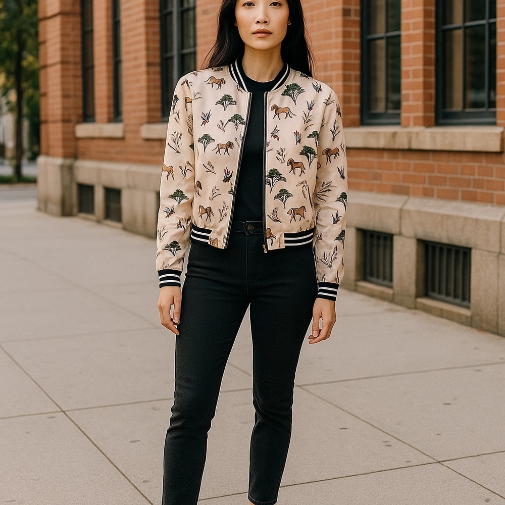Lili Sidonio by Molly Bracken Bomber Jacket – Safari Print – Size Small NWT